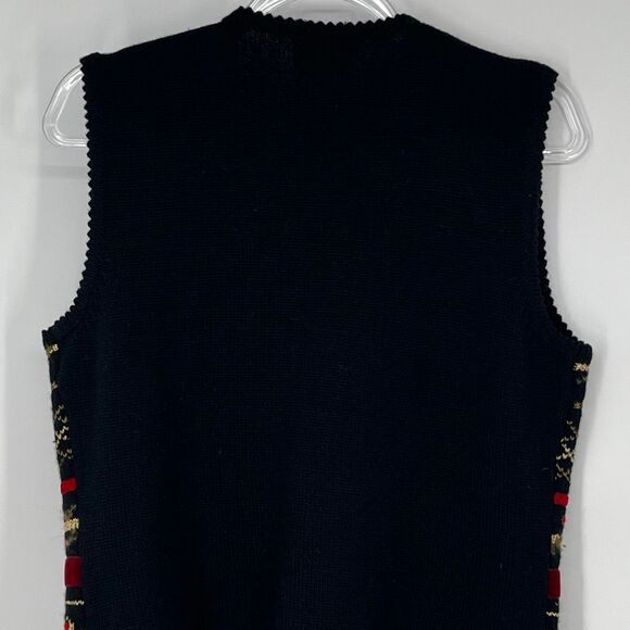 Vintage 80s SUSAN BRISTOL Sweater Vest Women's Small Black Red Floral Wool 90s - Picture 8 of 12